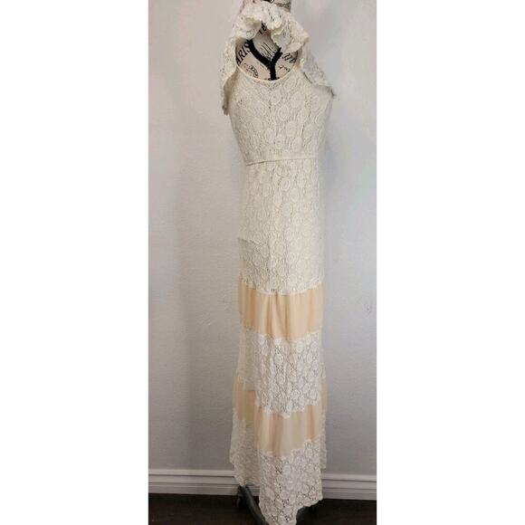 Flying Tomato Slip Maxi Dress SZ S Crochet Off Shoulder Semi Sheer Fisherman - Picture 5 of 8